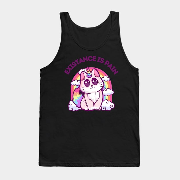 Existance Is Pain: Existential Whiskers Hilarious Cat with a Rainbow Twist Tank Top by Holymayo Tee